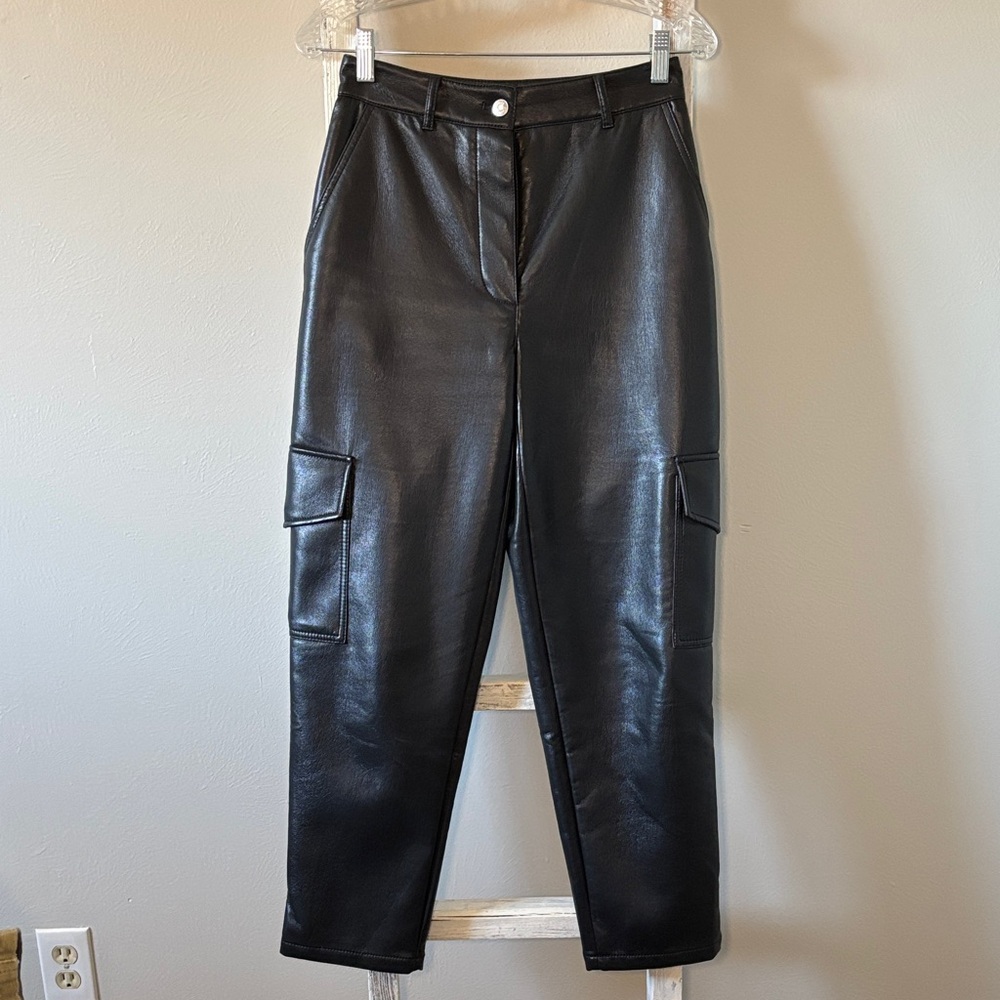 Aritzia Black Faux Leather Cargo Pants